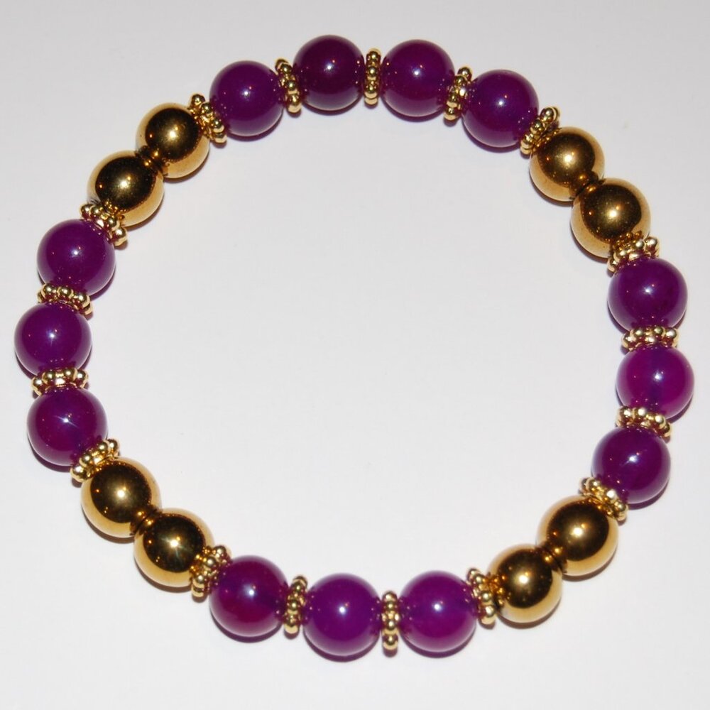 Purple and Gold Bracelet,Purple Stone and Golden 8mm Beads